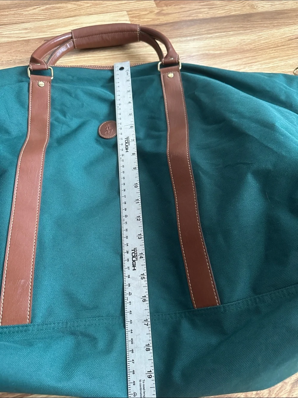 Ralph Lauren Green Canvas Weekender Bag with Brown Faux Leather Trim